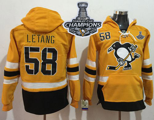 Penguins #58 Kris Letang Gold Sawyer Hooded Sweatshirt Stadium Series Stanley Cup Finals Champions Stitched NHL Jersey - Click Image to Close
